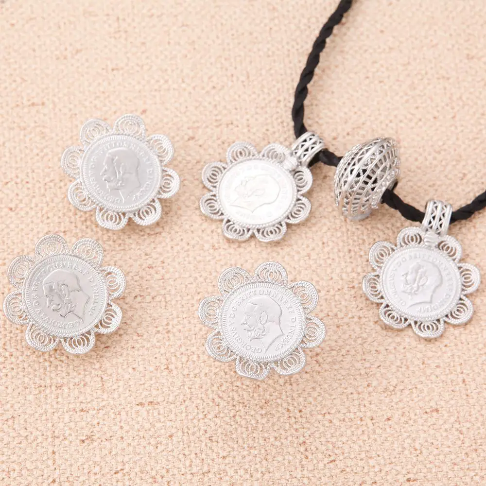 Женский свадебный комплект ювелирных украшений эфиопская монета крест