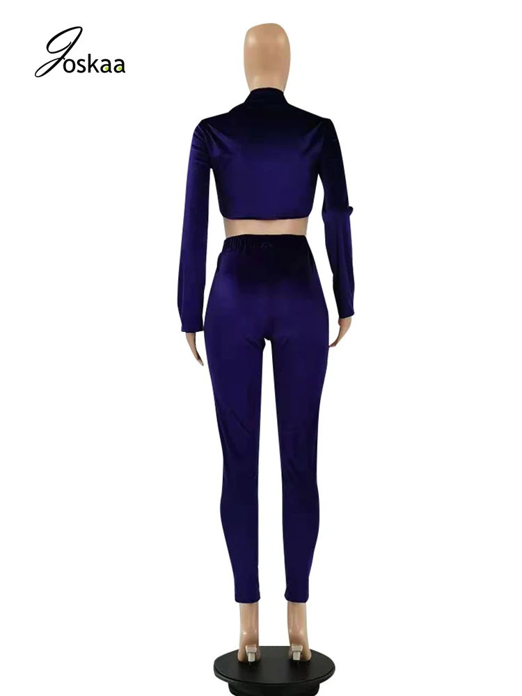 

Joskaa Nightclub Deep V Neck Women Sexy Matching Sets Solid Long Sleeve Crop Top High Waist Casual Pants Lady Party Outfits