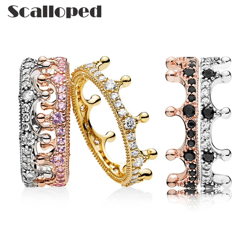 

Scalloped Fashion Princess Magic Crown Rings For Women Shining Crystal Stacking Ring Charm Jewelry Dropshipping