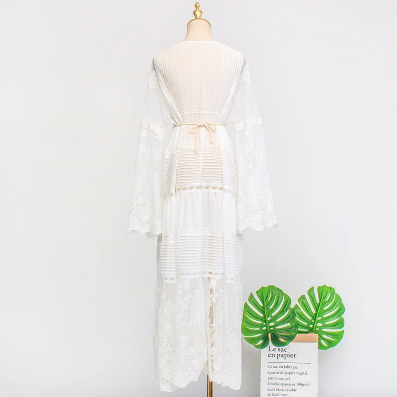 

kpop IU Lee Ji Eun summer new fashion V-neck long-sleeve drees women party temperament sexy elegant high-waist lace long dresses