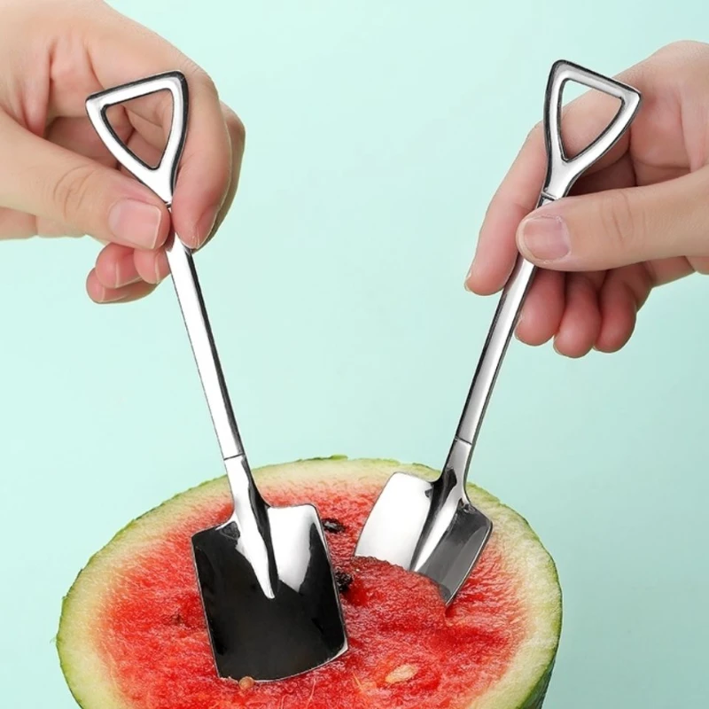

4pcs Creative thickening stainless steel shovel spoon household dessert spoon cute coffee spoon ice cream watermelon spoon