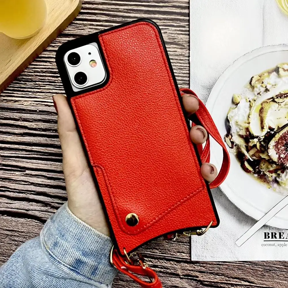 

Crossbody Long Chain Phonecase Credit Card Wallet Case for IPhone 11 Pro Max XR XS Max 7 8 6s Plus Leather Soft Cover with Strap