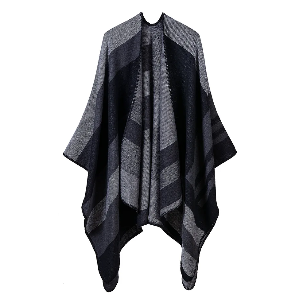 

2020 New Fashion Spring Autumn Women Cloak Poncho Wool Cashmere Capes Shawl Cloak Clasp Vintage Geometric Print Scarf