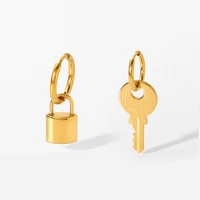 2022 fashion new pvd 18k gold plated key lock dangle hoop earrings stainless steel lock pendant hoop earrings for women girls