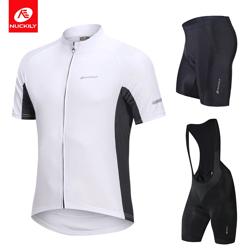 

NUCKILY Pro Team Summer Cycling Jersey Set Men Short Sleeve Shirt Breathable Bicycle Clothing 5D Gel Pad MTB Bike Bib Shorts
