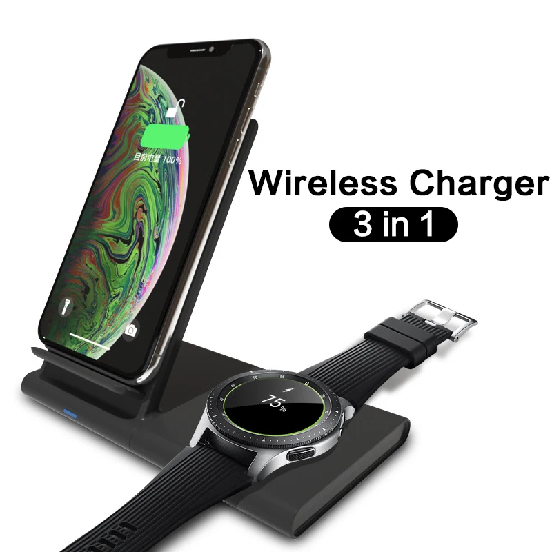 Быстрая Беспроводная зарядная площадка 3 в 1 для Samsung Galaxy Watch active Buds Gear S2 S3 S4 Airpods