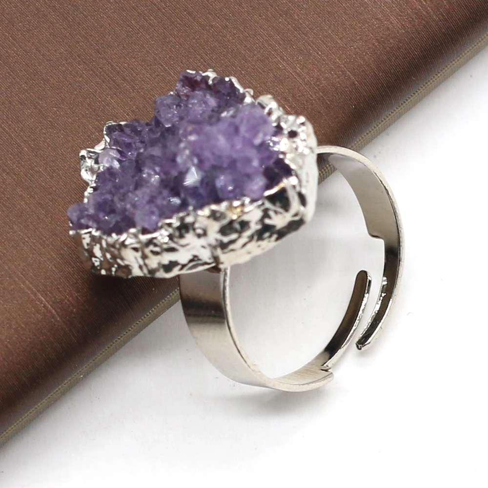 

Natural Amethyst Bud Opening Around The Gold Wire Ring Send Wife and Daughter Memorial Day Gift Adjustable Size Rings