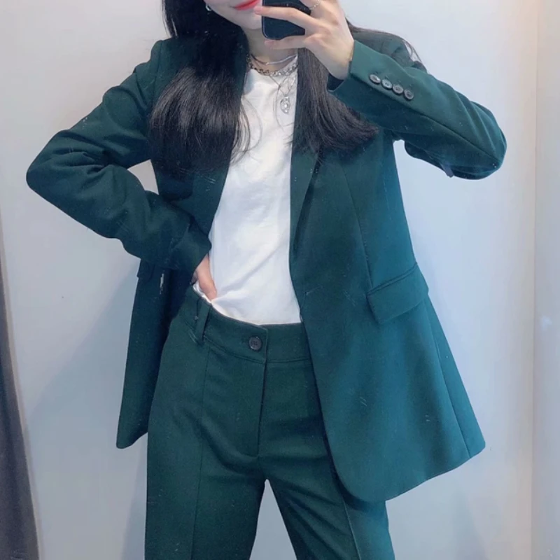 

Women Elegant Pant Suits Office Lady Two-Piece Set Business Blazer & Straight-Leg Pants Setup Female Work Clothes Spring Autumn