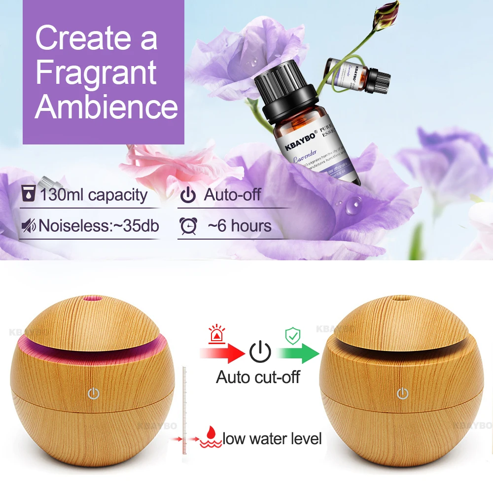KBAYBO Aroma Essential Oil Diffuser Ultrasonic Cool Mist Humidifier Air Purifier 7 Color Change LED Night light for Office Home | Бытовая