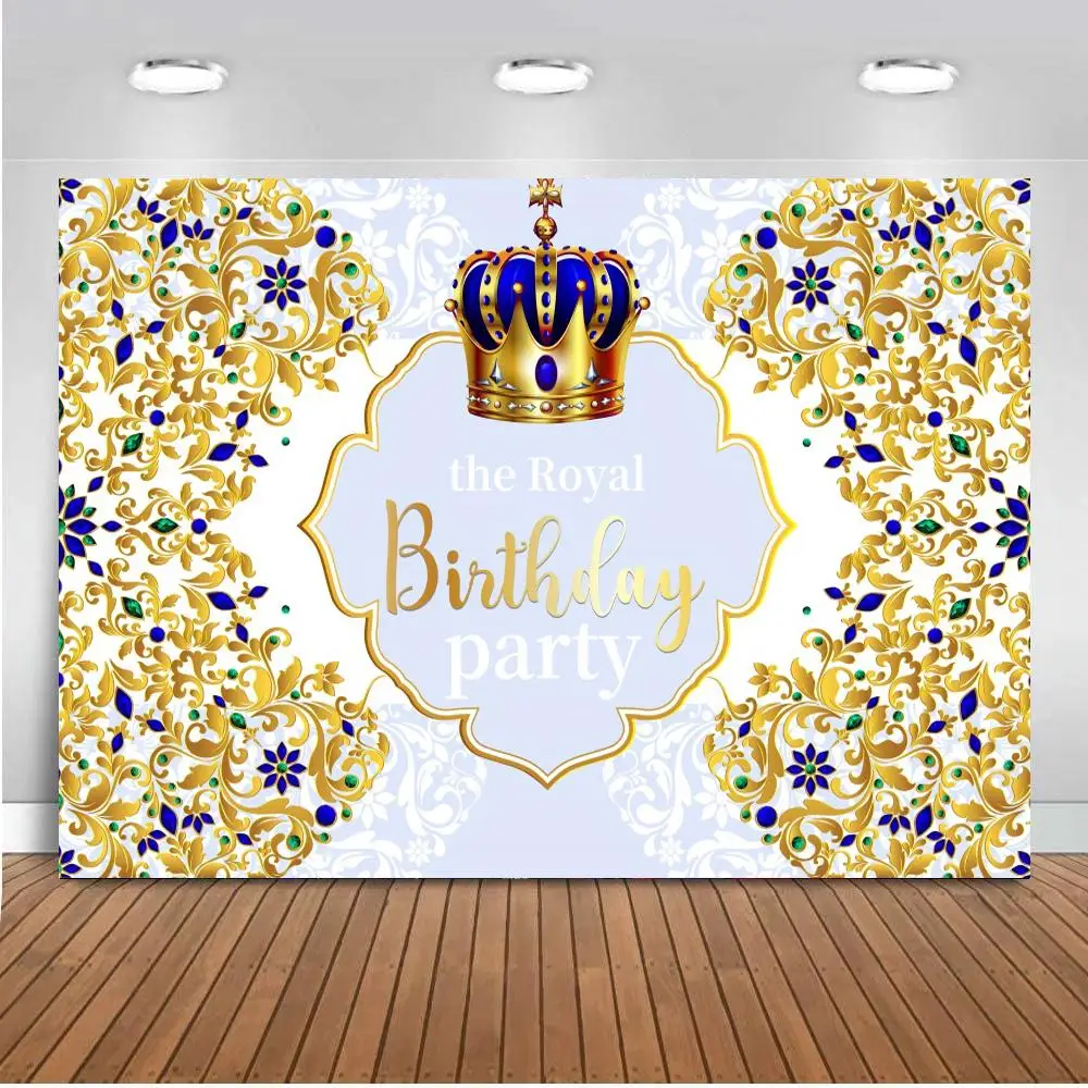 

Royal Crown Prince Newborn Baby Shower Backdrop For Photography Gold Glitter Background For Photo Studio Supplies Party Decor