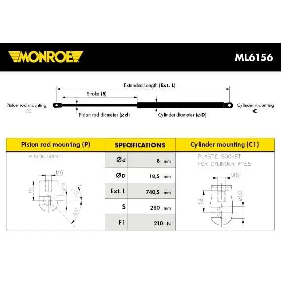Амортизатор капота AUDI: Q3 all 11 MONROE ML6156 | Автомобили и мотоциклы