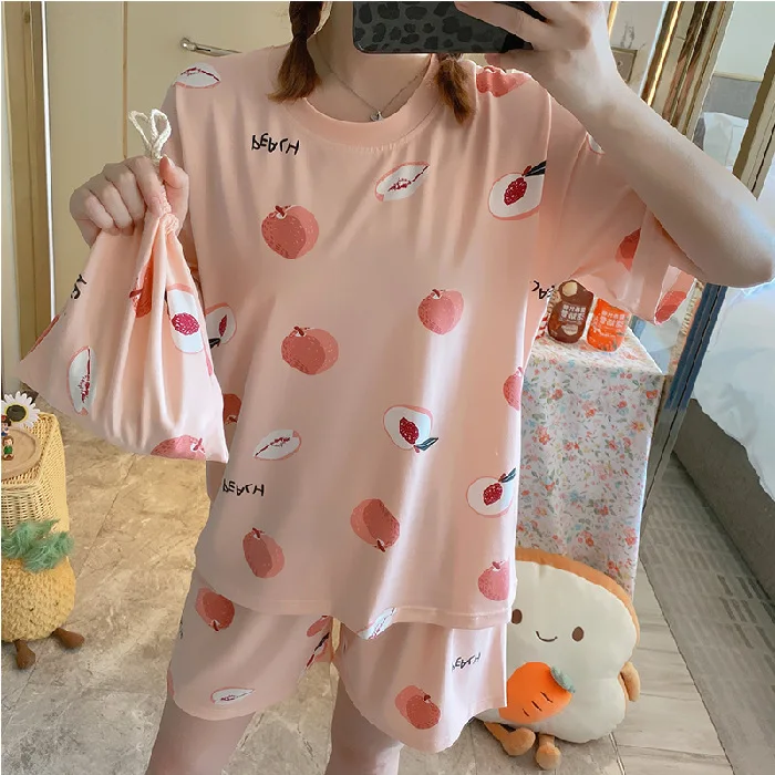 

Новинка 2021 пижама с принтом женская летняя Корейская Повседневная Домашняя одежда с коротким рукавом студенческий Свободный Тонкий костюм...