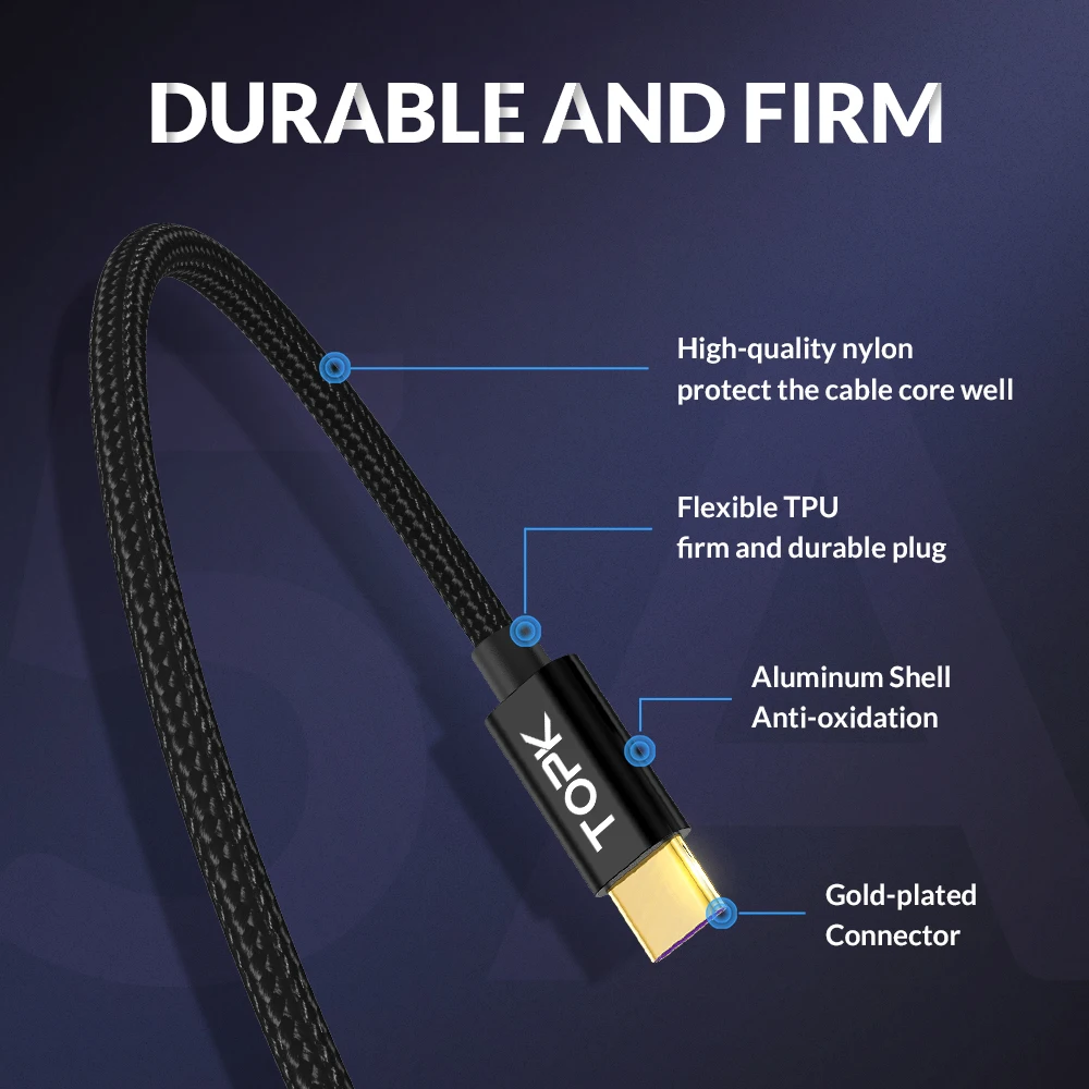 TOPK AN11 5A 1 м мобильный телефон кабель с разъемом Micro USB Type-C для быстрой зарядки
