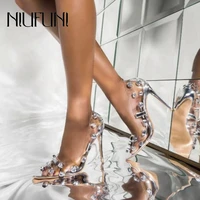 niufuni summer rhinestone sandals female pumps size35 42 crystal pvc transparent stiletto pointed high heels riverts women shoes