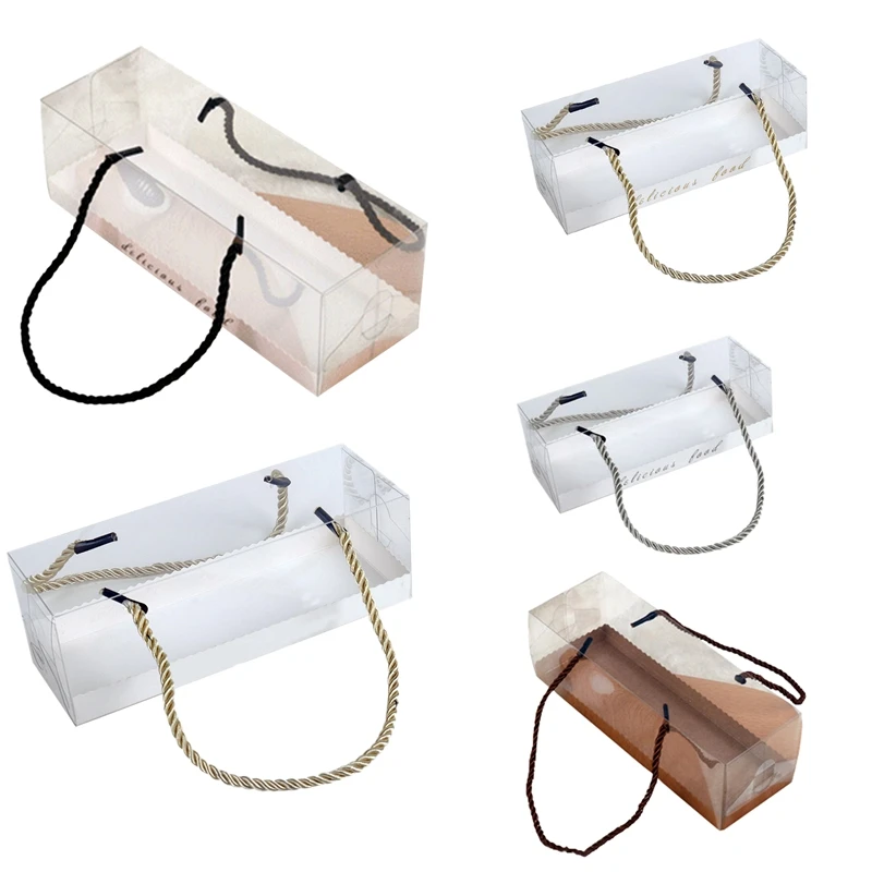 

10 шт Торт Еда Бумага коробка с коробки с ручками для дня рождения Свадебная вечеринка подарочная упаковка для конфет прозрачные коробки пек...