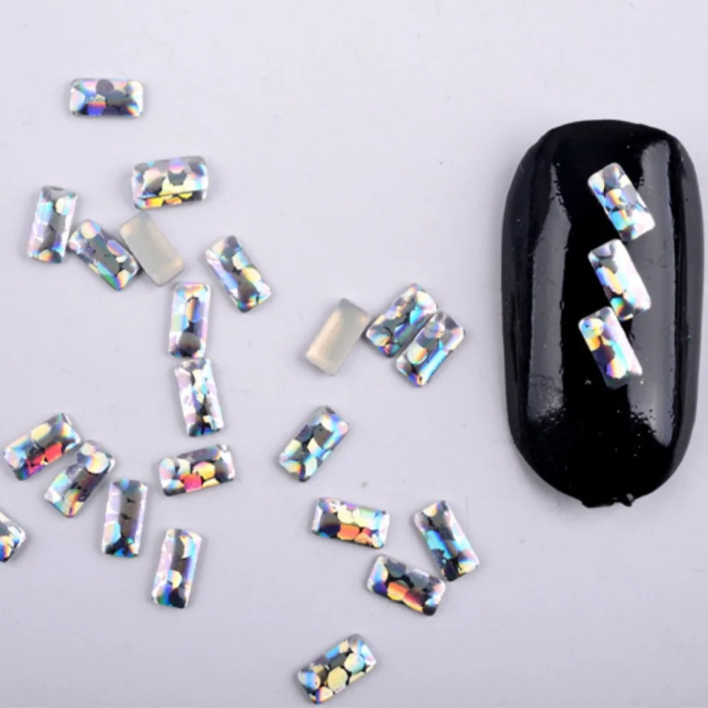 3D лазерные серебряные Стразы для ногтей квадратные круглые блестящие заклепки