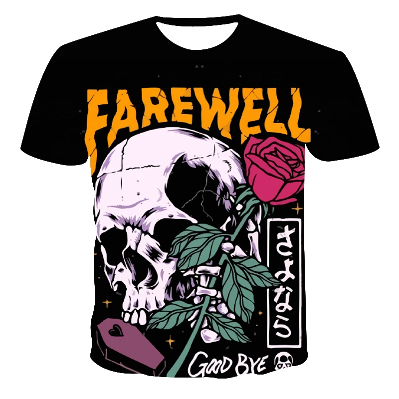 

Футболка оверсайз с круглым вырезом для мужчин и женщин, Классическая модная дышащая универсальная рубашка с принтом черепа, Повседневная ...