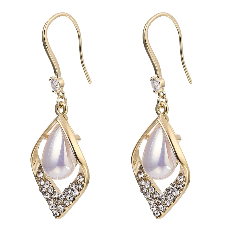 

2022 New Fashion Women Beautiful Luxury Pearls Jewelry Earring CZ Zircon 14K Gold Plated Dangling Earring