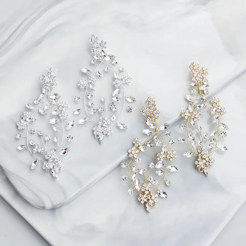 Hyperbole Rhinestone Flower and Leaves Boho Drop Earrings Trendy 2019 Newest Handmade Ladies Wedding for Party | Украшения и