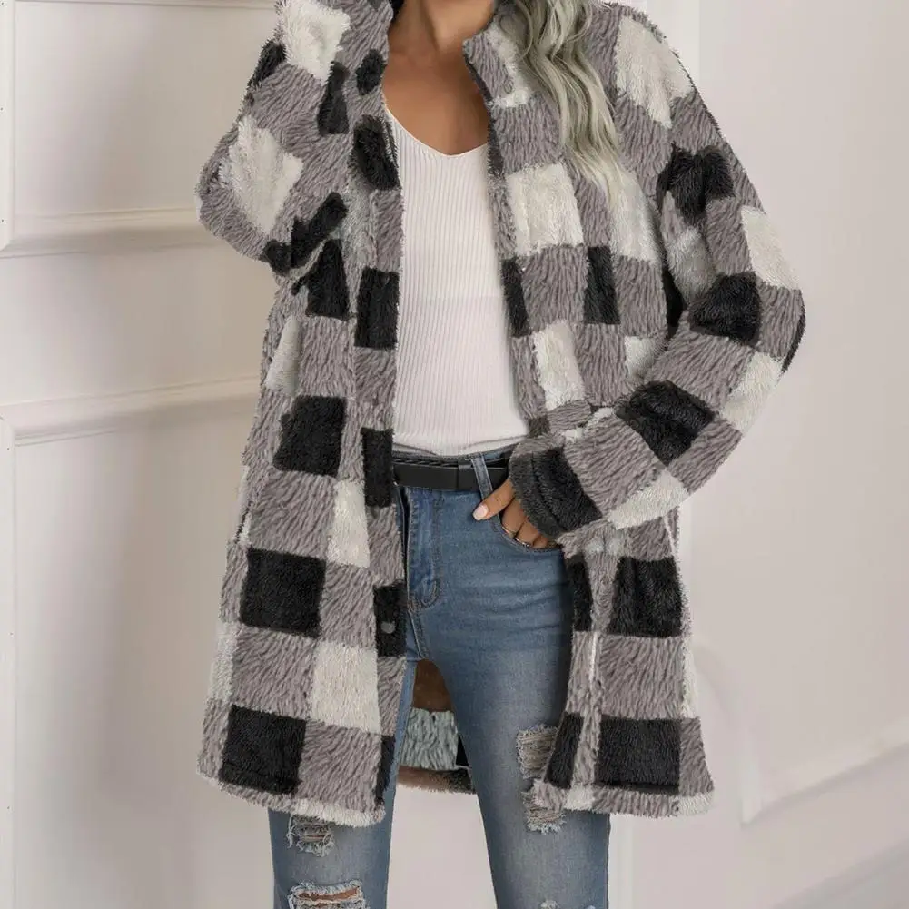 

Stylish Fluffy Cardigan Mid-Length Shaggy Overcoat Simple Coldproof Women Loose Warm Fluffy Overcoat