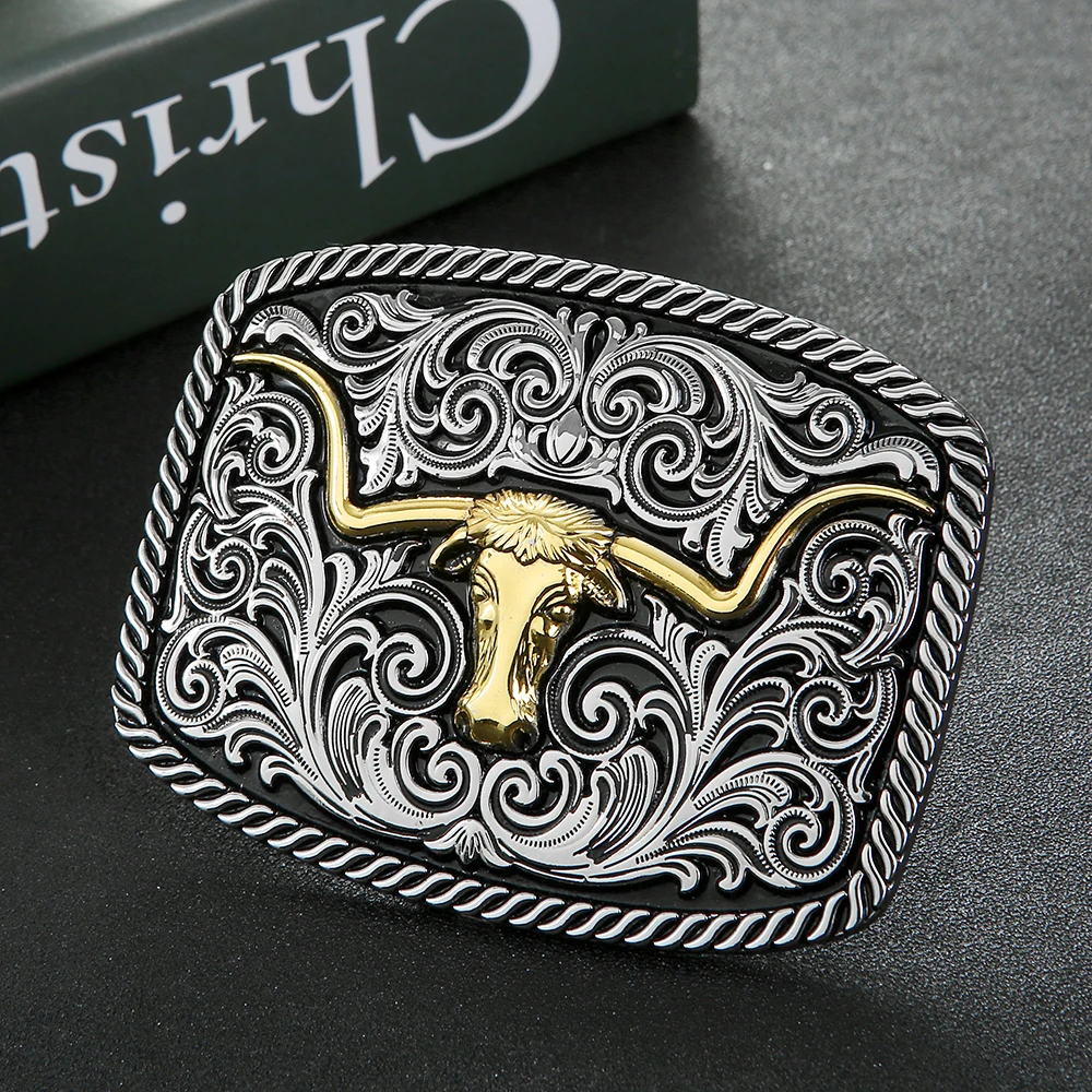

Western cowboy zinc alloy bull head belt buckle leather belt men's gift