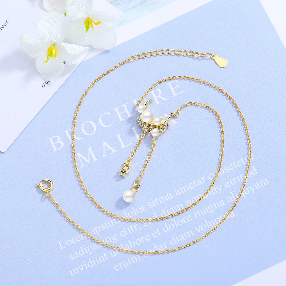 Изящное длинное ожерелье с подвеской в виде Луны и кисточки кубический цирконий