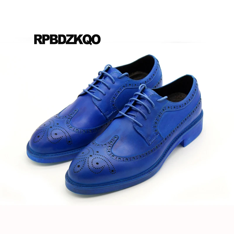 High Quality Brogue Oxfords Plus Size Luxury Real Leather Pointy Toe Prom Red Pointed Wingtip Men Blue Dress Shoes European | Обувь