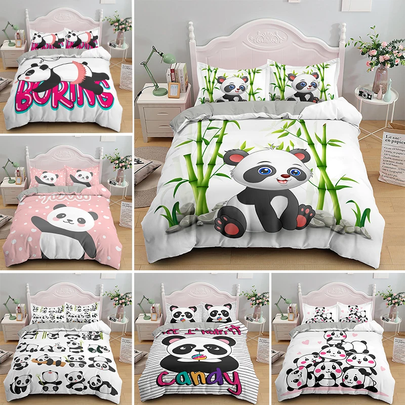 

Cartoon Funny Mellow Panda Bedding Set Cute Animal Quilt Cover With Pillowcase Duvet Covers King Queen Single Size