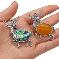 natural stone brooch metal alloy deer shape exquisite charms scarf pins for jewelry making diy sweater accessories 50x53mm