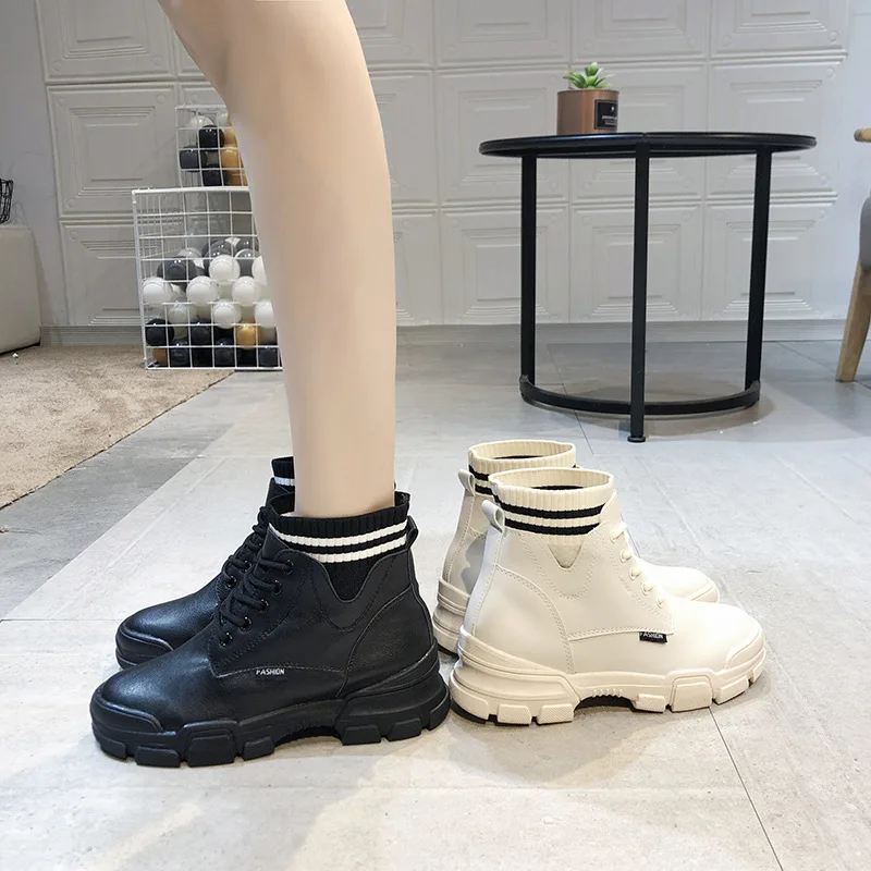 Модные белые ботинки Женские ботильоны на толстой платформе в байкерском стиле