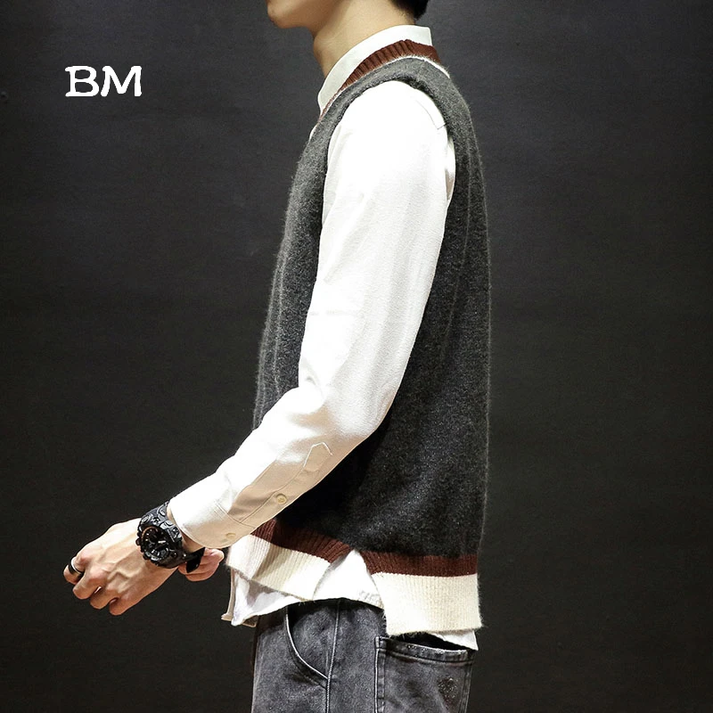 Свитер в Корейском стиле мужская одежда без рукавов kpop жилет Модный японский