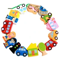 1 set wooden car farm animal block stringing beaded toys for children learning education colorful products kids toy