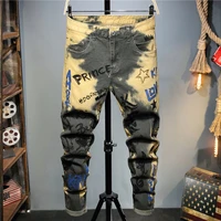 male casual designer fashion streetwear hip hop printed jean homme mens pants jeans for men denim trousers biker high quality