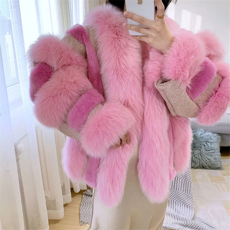 FURSARCAR 2021 New Fashion Natrual Real Fur Coat For Women Winter Fox Fur Jacket Feamle Pink Mink Fur Outwear Cute Party Coats