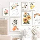 Абстрактный Подсолнух, фрукты, растения, минималистская Настенная картина на холсте, скандинавские постеры и принты, настенные картины для декора гостиной