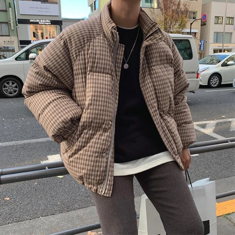 2019 зимние мужские теплые парки клетчатая одежда с хлопковой подкладкой