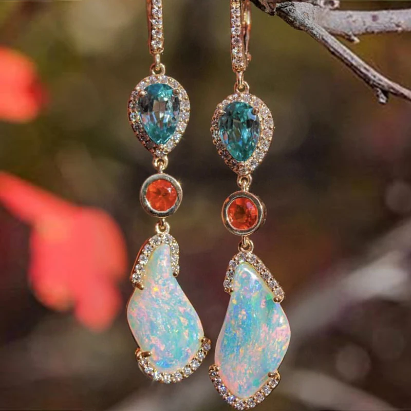 

New Luxury Large Irregular White Fire Opal Earrings For Women Shiny Water Drop Blue Zircon Crystal Wedding Earring Gifts Z5M316