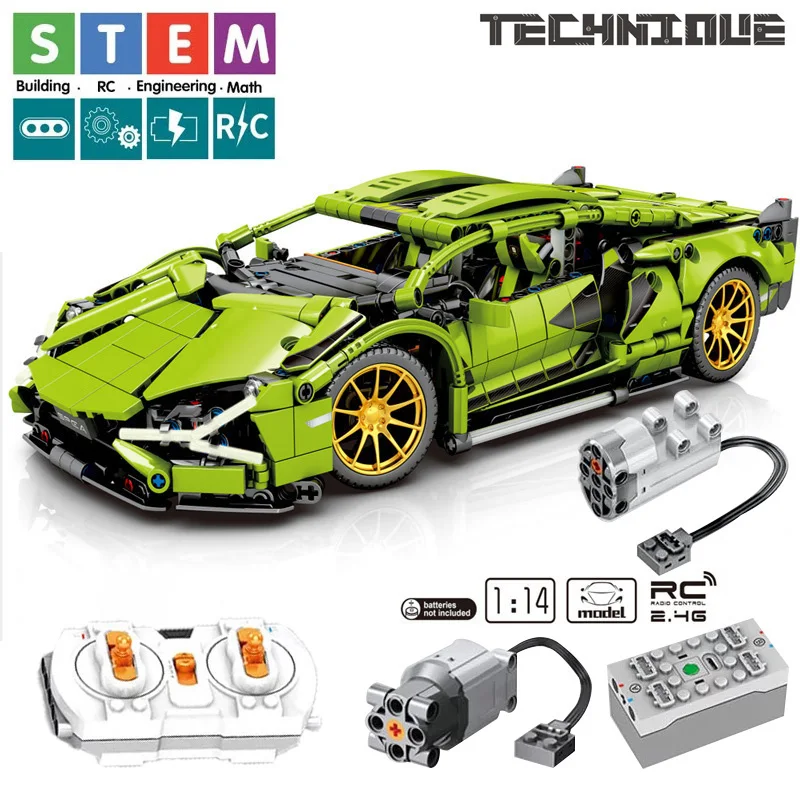 

1254Pcs Rc Technical Car Building Block Racing Vehicle Green Super Sport Simulation Model Bricks Car Toys Birthday Gift For Boy