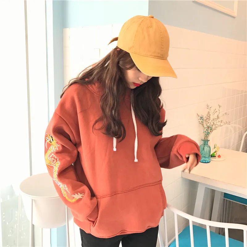 Уличная Толстовка для женщин и мужчин китайский дракон вышивка модная Harajuku