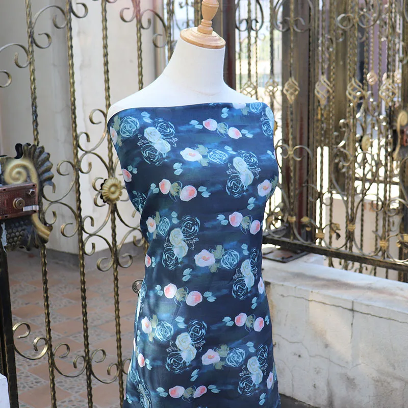 

High end pure ramie fabric Unique digital floret printing sewing fashion dress shirt cheongsam tissus