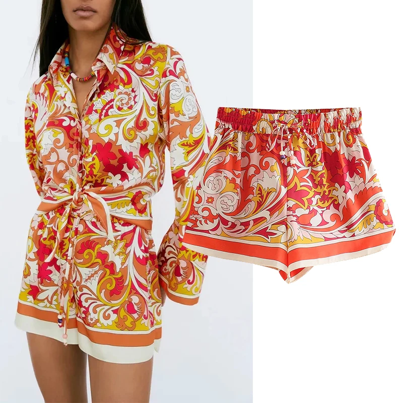 

Za 2021 Shorts Women High Waist Print Fashion Summer 2021 Elastic Waist Fashion Streetwear Loose Casual Shorts