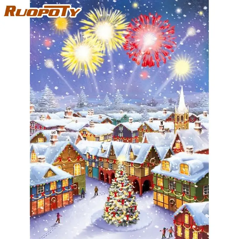 

RUOPOTY 60x75cm Frame Picture Paint By Numbers Kits Snow Fireworks Acrylic Paint Picture For Home Decors Coloring By Numbers