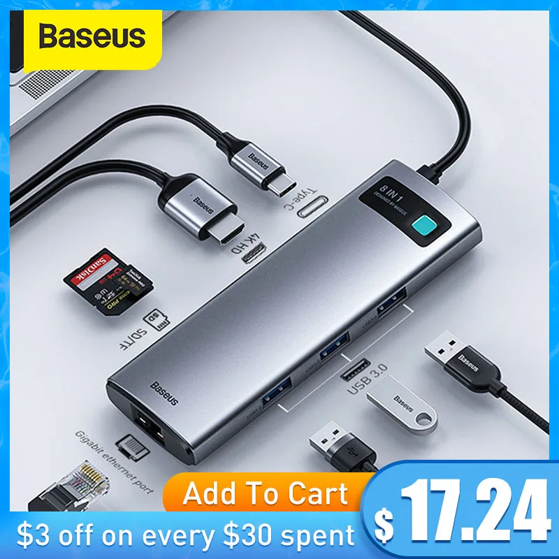  Baseus USB C HUB Type C to HDMI-compatible USB 3.0 Adapter 8 in 1 Type C HUB Dock for MacBook Pro Air USB C Splitter 