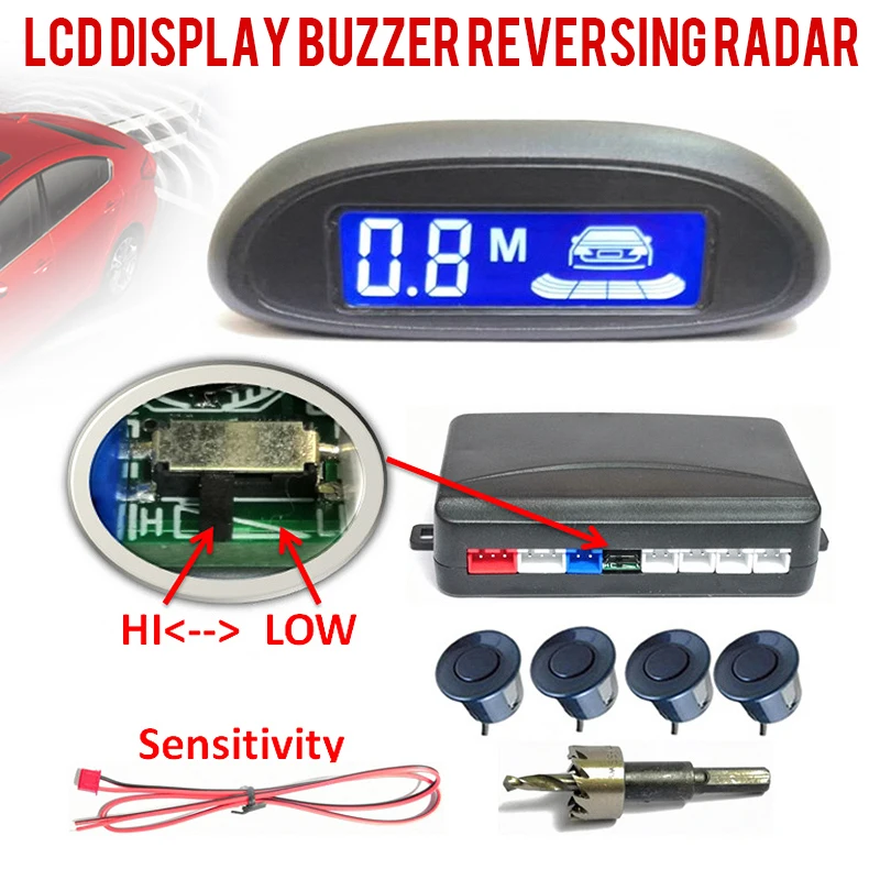 1pc Car Parking Sensors Reverse Backup LED Radar System Alert Alarm Kit  4 Parking Sensors Alert Alarm For Auto Backup System