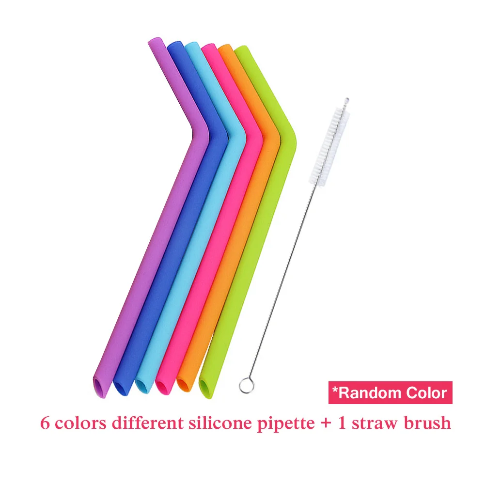 

6 Pcs Reusable Silicone Straws Food Grade Silicone Flexible Bent Straight Drinking Straws With Cleaner Brush Party Bar Accessory