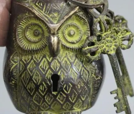 YM 12cm Rare Chinese Ancient Bronze Owl Bird Birds Door Lock Latch Key Set Statue | Дом и сад