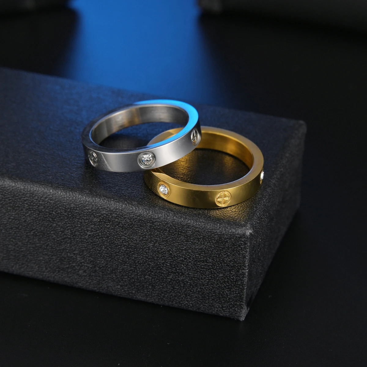 

YWSHK Fashion Brand Gold Titanium Steel Ring With Cubic Zircon For Girl Women Men Couple In Wedding With Cross Jewelry Gift