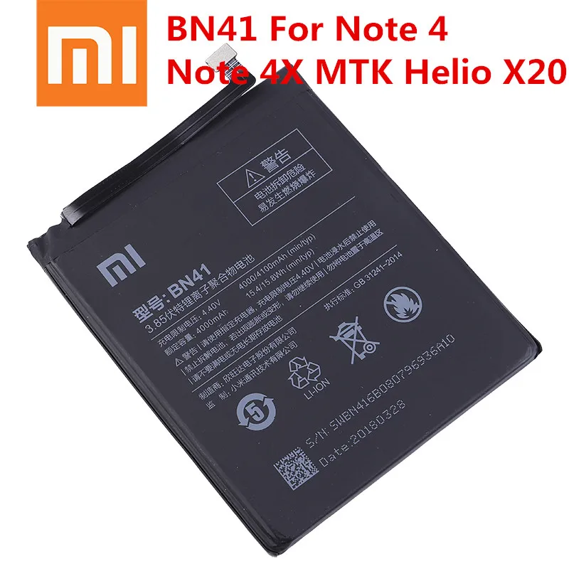 Xiao Mi оригинальный аккумулятор BN41 4100 мАч для Xiaomi Redmi Note 4 Hongmi / 4X MTK Helio X20 сменные