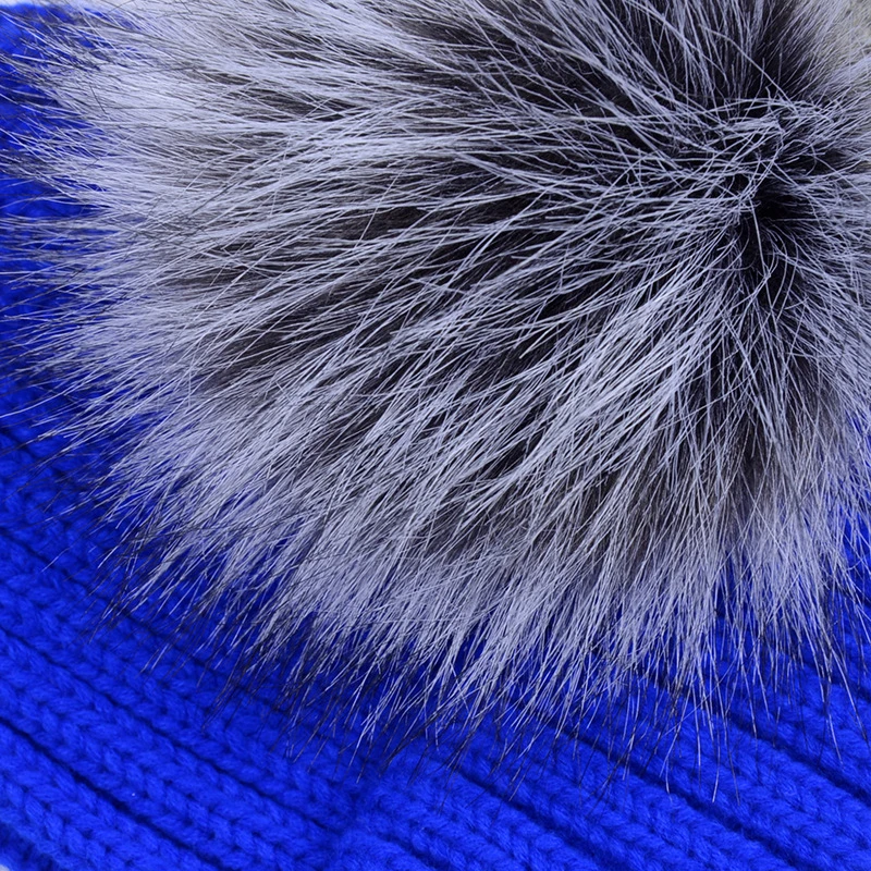 

Girita Women knit Fur Ball hat girl Winter Pompoms Hats fleece lined crochet Solid Skullies Beanies Pompon Fur Female Warm Caps