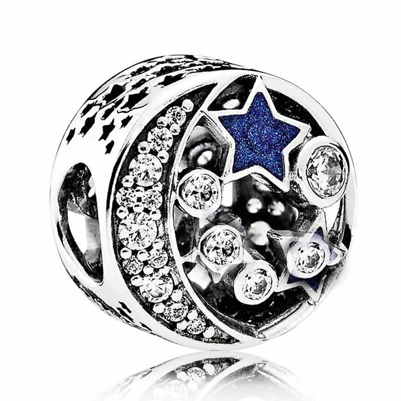 

Оригинальные подвески, серебряные бусины в виде Луны и звезды с кристаллом, популярный браслет, ювелирные изделия «сделай сам»